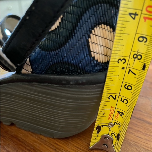 Fly London wedge with ankle strap - blue/black/yellow polka dot - woven - Picture 3 of 4